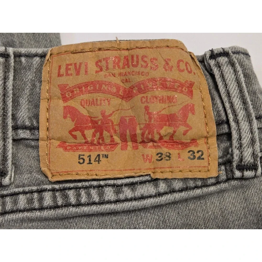 Levi’s 514 Straight Leg Jeans Mens 38x32 Gray Wash Mid Rise Classic Fit Denim